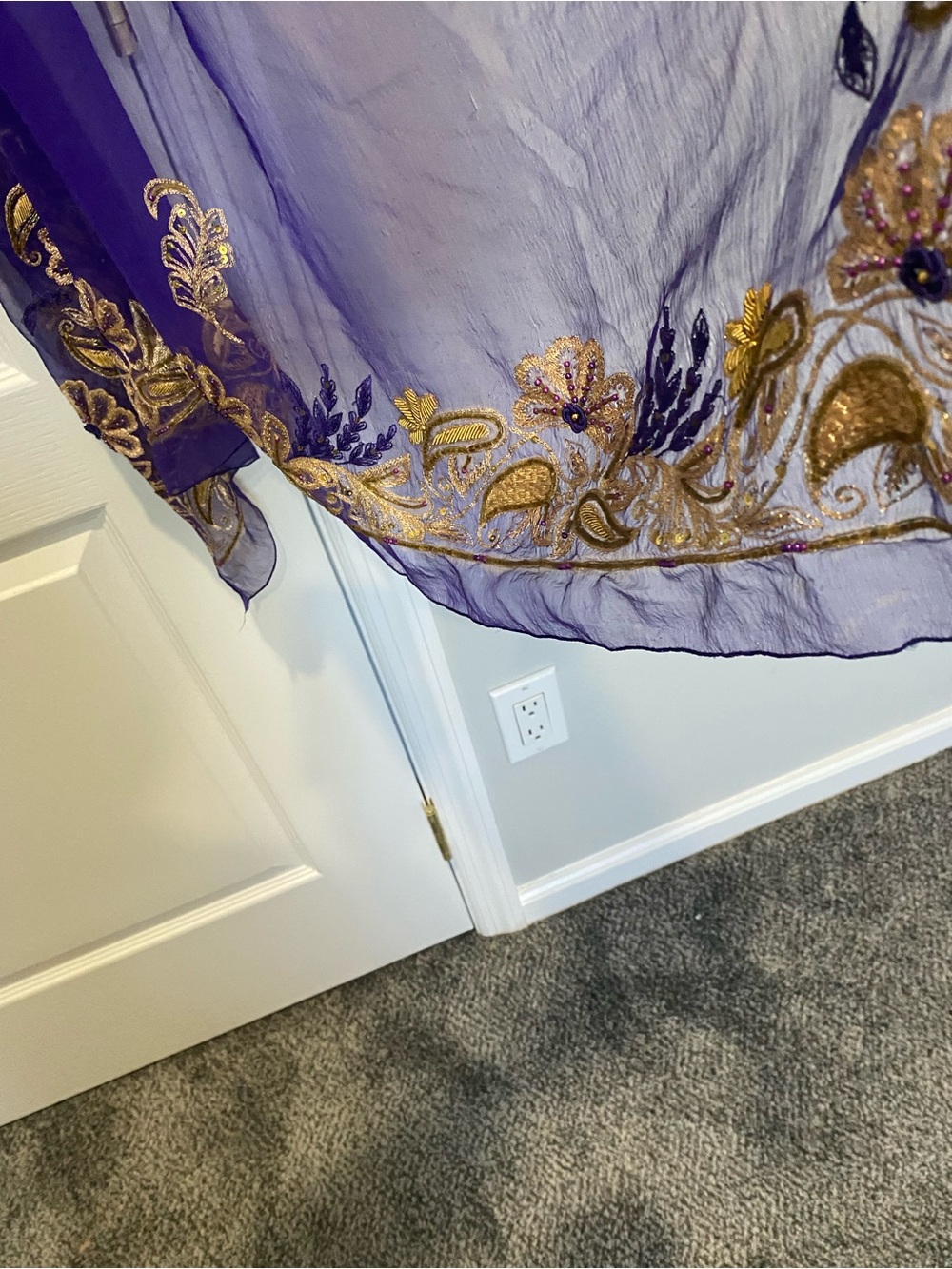 Purple and Gold Embroidered Sheer Scarf - Brand Unspecified - Picture 4 of 7